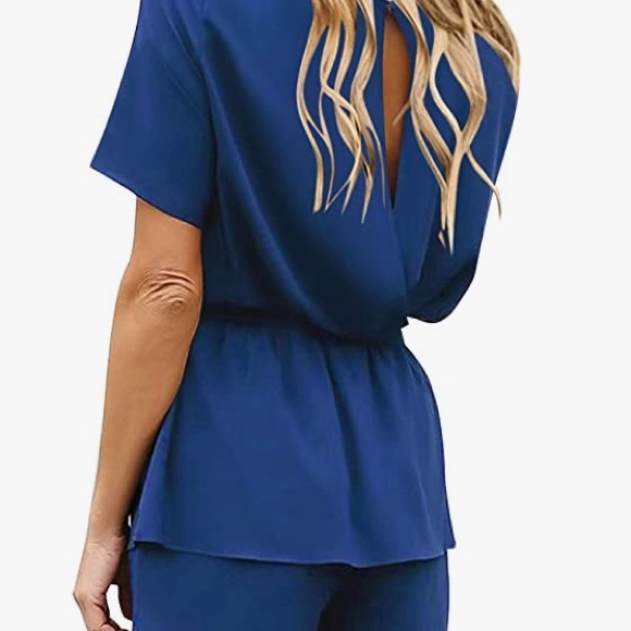 Blue, Short Belted Summer Romper - Picture 3 of 3